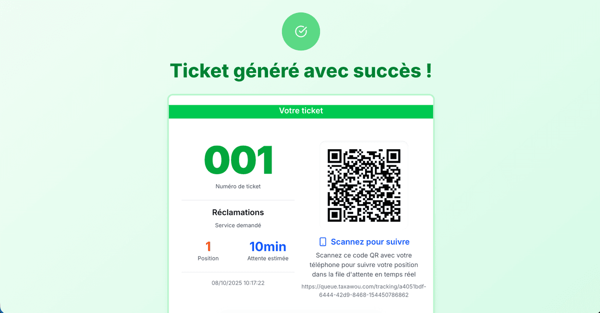 Ticket généré avec QR code